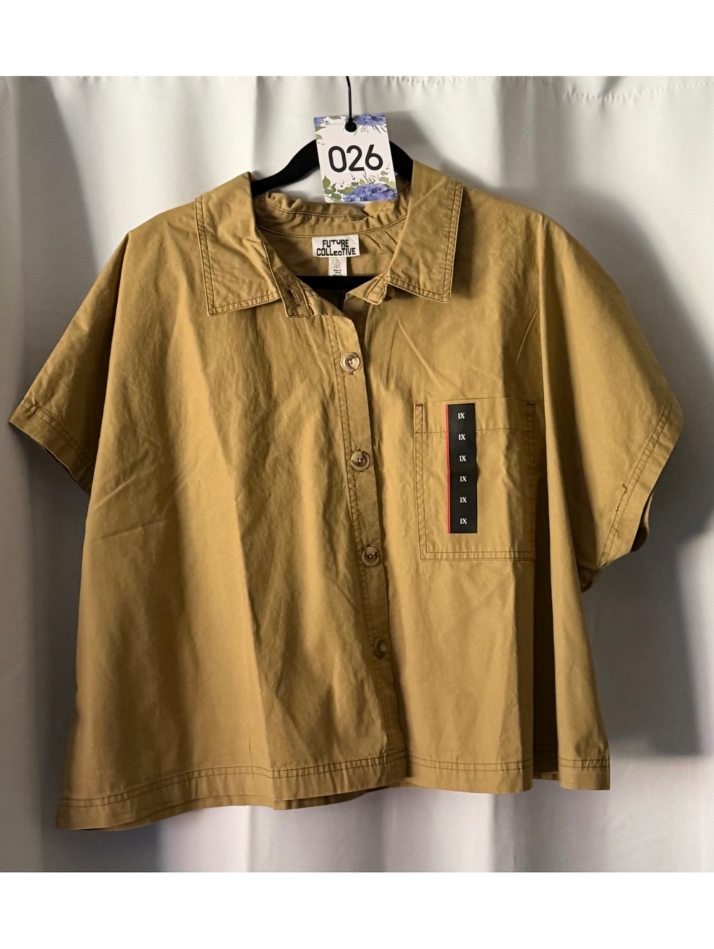 NWT Future Collective Crop Collared Shirt in Khaki - Tomboy Alt